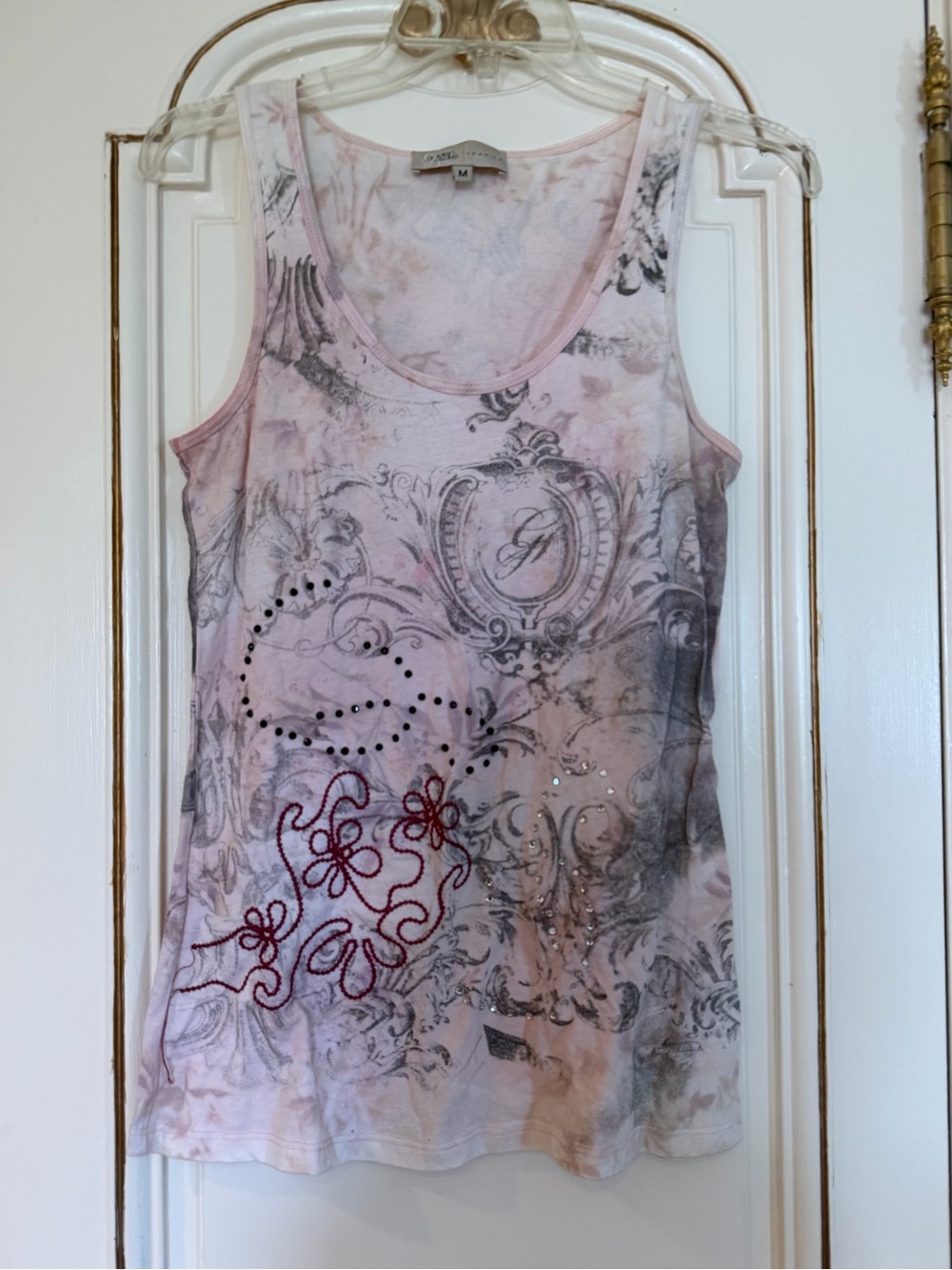 Embellished Pink Graphic Tank Top - Size M